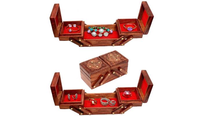 جعبه چوبی دست ساز طلا و جواهر